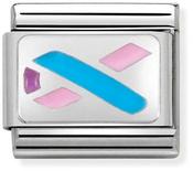 Nomination Silver Oxidised Plate Blue and Pink Ribbon Charm image