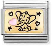 Nomination Yellow Gold and Pink Enamel Plate Elephant Charm image