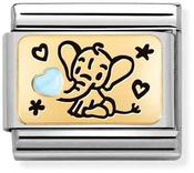 Nomination Yellow Gold and Blue Enamel Plate Elephant Charm image