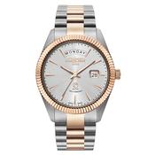 roamer primeline daydate swiss made automatic stp4-13 3 hands - day &amp; date ss iprosegold two tone mechanical wrist-watch - analog - self winding image