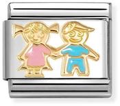 Nomination Yellow Gold and Enamel Sister and Brother Charm image