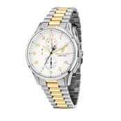 maserati sorpa stainless steel 42mm chronograph w/silver dial stainless steel &amp; yellow gold bracelet