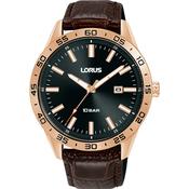 lorus quartz gents rose gold black dial strap watch image