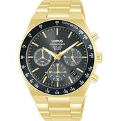 lorus solar chronograph gents gold plated black dial bracelet watch