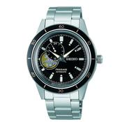 seiko presage style 60 automatic dual time, open heart, black dial, 40.8mm 5bar, bracelet watch