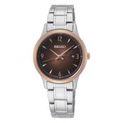 seiko quartz ladies two tone steel brown dial bracelet watch image