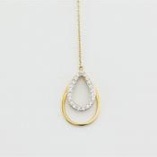 9k yellow gold double pear long drop pendant with white cz no chain image