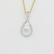 9k white gold open tear drop pendant with white cz at centre image