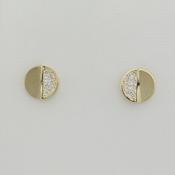 9k yellow gold half polished half white cz stud earrings image