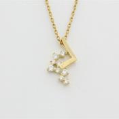 9k yellow gold zig zag pendant with white cz no chain image