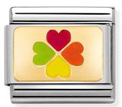 Nomination Yellow Gold and Enamel Rainbow Four-Leaf Clover Charm image