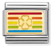 Nomination Yellow Gold and Rainbow Enamel Four-Leaf Clover Flag Charm image