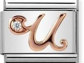 Nomination Rose Gold with White Stone Letter U Charm