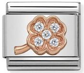 Nomination Rose Gold with White Stones Four Leaf Clover Charm image