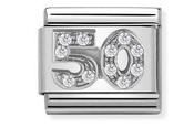 Nomination Silver with White Stones Number 50 Charm image