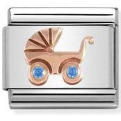 Nomination Rose Gold Pram with Blue Stones Charm