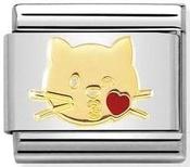 Nomination Yellow Gold and Enamel Cat with Kiss Charm image