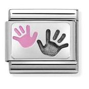 Nomination Silver and Pink Enamel Oxidised Daughter and Parent Hands Charm image