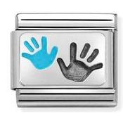 Nomination Silver and Blue Enamel Oxidised Son and Parent Hands Charm image