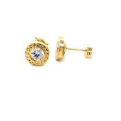9ct yellow gold CZ rubover greek key pattern Stud earrings image