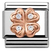 Nomination Rose Gold with White Stones Four Leaf Clover Charm image