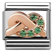 Nomination Rose Gold with Green Stones Good Luck Knot Charm image