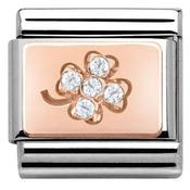 Nomination Rose Gold with White Stones Plate Four Leaf Clover Charm image