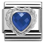 Nomination Silver Rope-Set Faceted Dark Blue Heart Stone Charm image