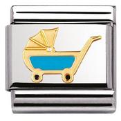 Nomination Yellow Gold and Enamel Blue Pram Charm image
