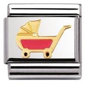 Nomination Yellow Gold and Enamel Pink Pram Charm image