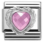 Nomination Silver Rope-Set Faceted Pink Heart Stone Charm image