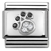 Nomination Silver with Black and White Stones Paw Print Charm image