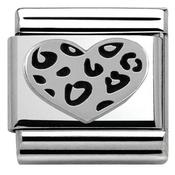 Nomination Silver Oxidised Leopard Print Heart Charm