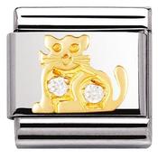 Nomination Yellow Gold and White Stones Cat Charm image