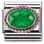 Nomination Silver Oval Faceted Rope-Set Emerald Green Stone Charm image