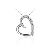 Sterling Silver 2 heart open half cz pendant 20mm image