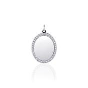 Sterling Silver pendant oval disc Medium Cz Surround 17mm - Engravable image