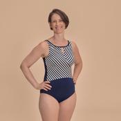 Casoria High Neckline Swimsuit | Navy &amp; White Stripes | Amoena image