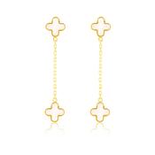 Double Mother Of Pearl Quatrefoil &amp; Chain Drop Earrings