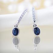 Diamond Hoop Sapphire Drop Earrings