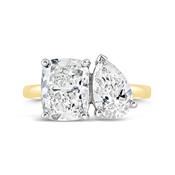Cushion &amp; Pear Cut Diamond Toi et Moi Diamond Ring 4.22ct image