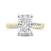 Cushion Cut Diamond Twisted Shoulder Solitaire Ring with Hidden Halo 4.36ct