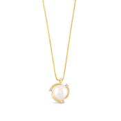 Pearl &amp; Diamond Yellow Gold Swirl Pendant image