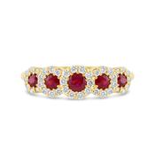 Ruby &amp; Diamond 5 Stone Halo Ring