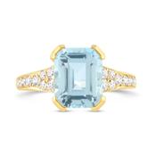 Emerald Cut Blue Topaz &amp; Diamond Set Shoulder Ring image