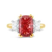 Fancy Vivid Pink Cushion &amp; Trapezoid Diamond Three Stone Ring 4.34ct image
