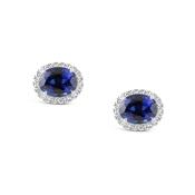 Oval Cut Saaphire Halo Stud Earrings image