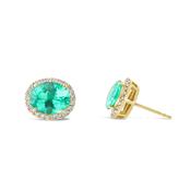 Oval Cut Emerald &amp; Diamond Halo Stud Earrings image