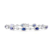 Oval Sapphire Halo &amp; Round Cut Diamond Station Bracelet image
