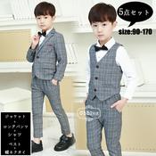 【新品】 キッズ チェック柄 スーツ 3点セット 男の子 結婚式 七五三 110 image
